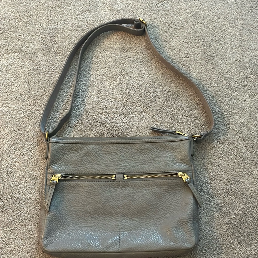 Fossil gray leather cross body bag